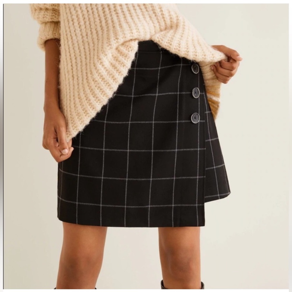 Mango Asymmetrical Plaid Mini Skirt